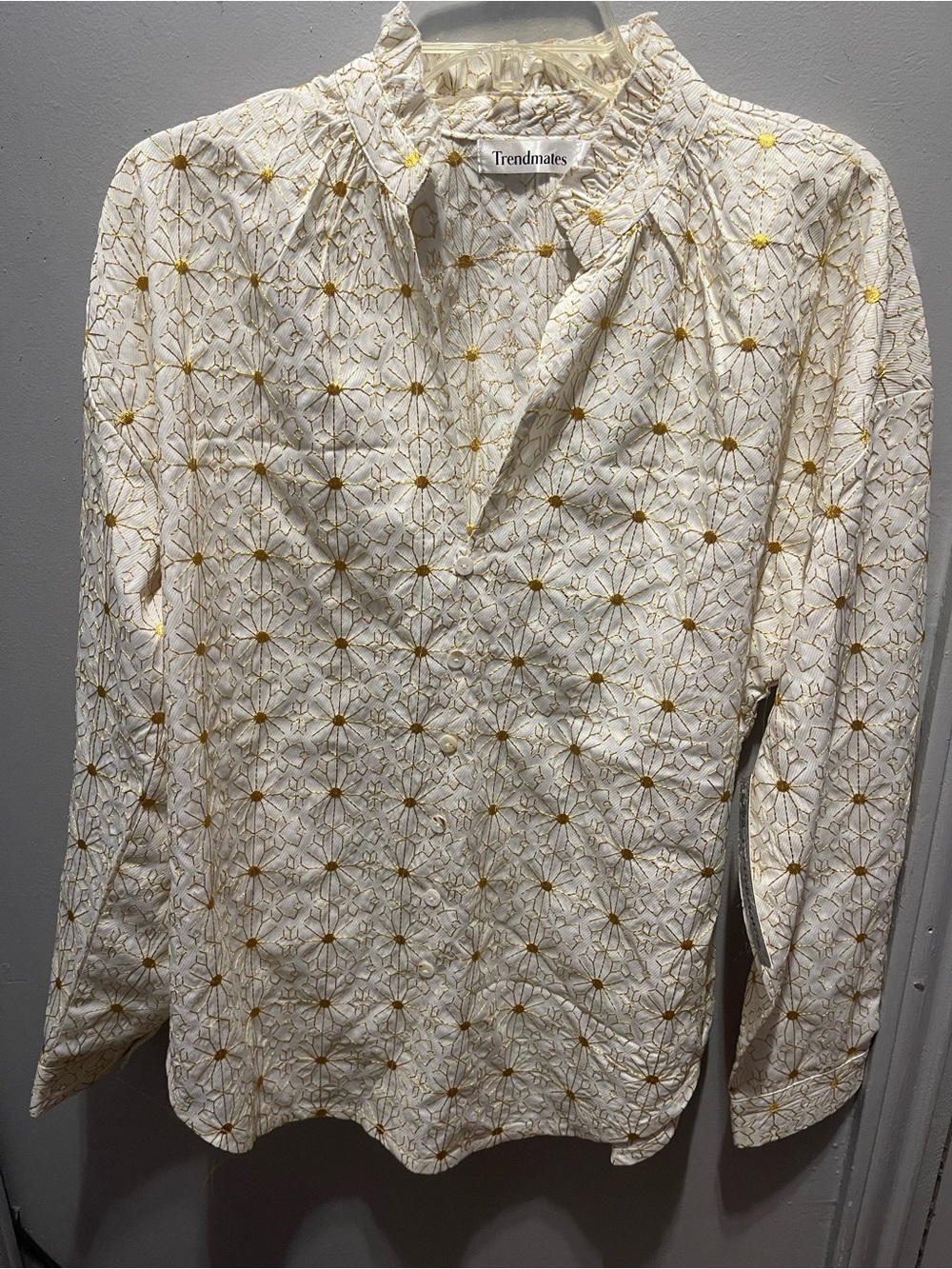 Women's White Blouse with Gold Floral Embroidery